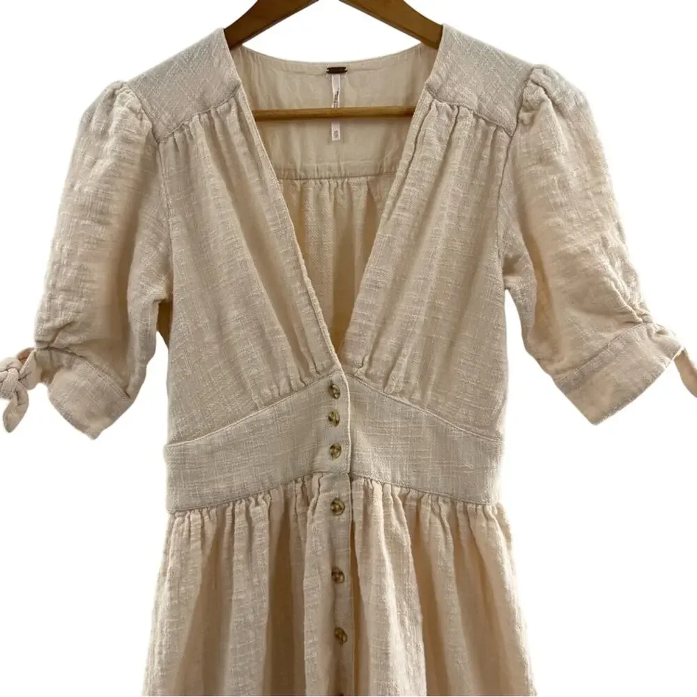 Free People Love of My Life Cotton Gauze Prairie Festival Midi Dress Ivory Boho - Picture 4 of 11